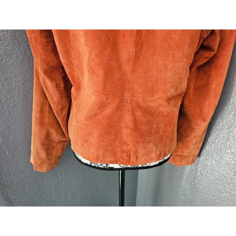 Women s Vintage Suede Clio Full Zip Up Jacket Orange Size 10 Padded Shoulders - Picture 15 of 16